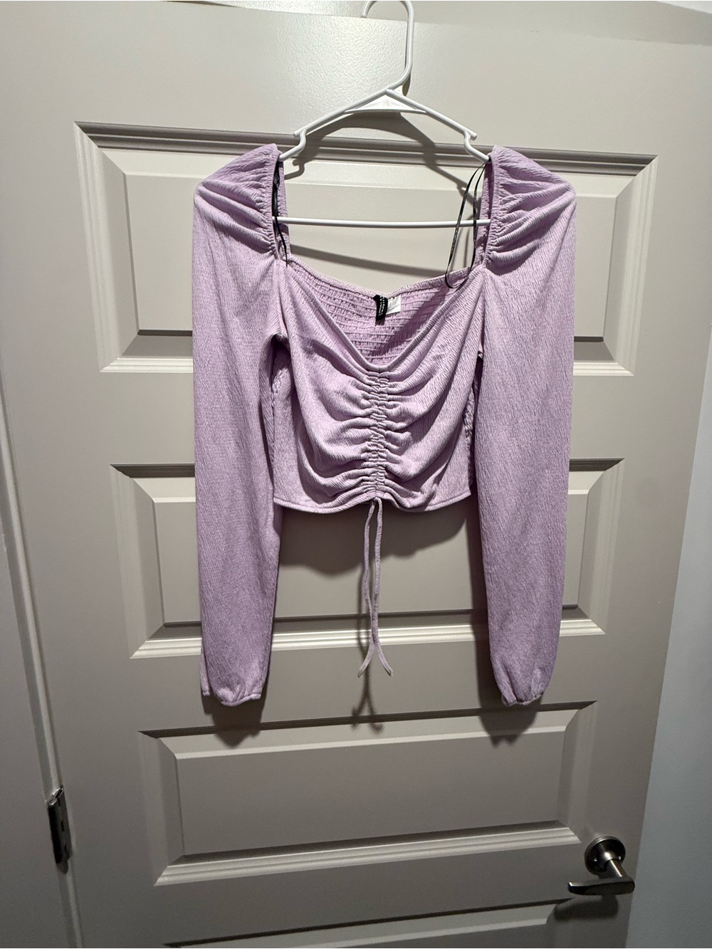 Lilac Ruched Long-Sleeve Crop Top